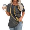 Women's Fashionable Casual Short Sleeve Button Print Round Neck Pullover Top