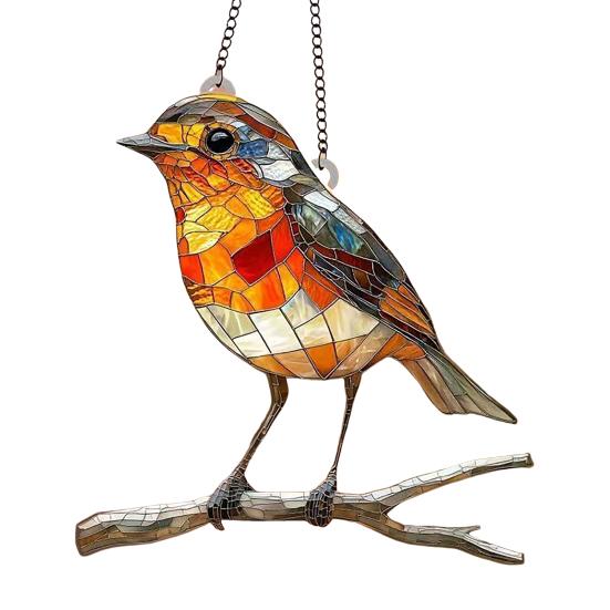 Colorful Bird Acrylic Hanging Decoration Indoor Outdoor Garden Yard Window Wall Hanging Stained Glass Effect Bird Ornament Suncatcher Sign