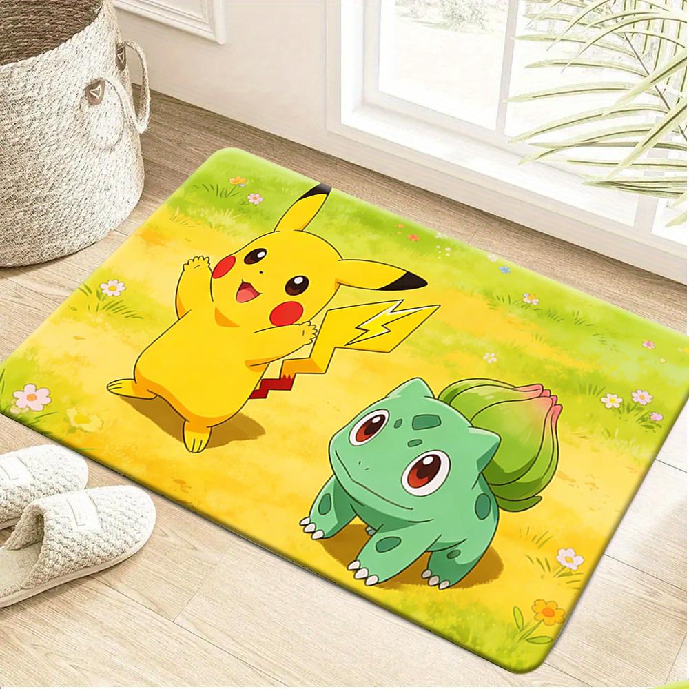 Cute Bulbasaur in Sunlit Flower Meadow Print Non-slip Doormat, Soft Absorbent Floor Rug for Home Decor