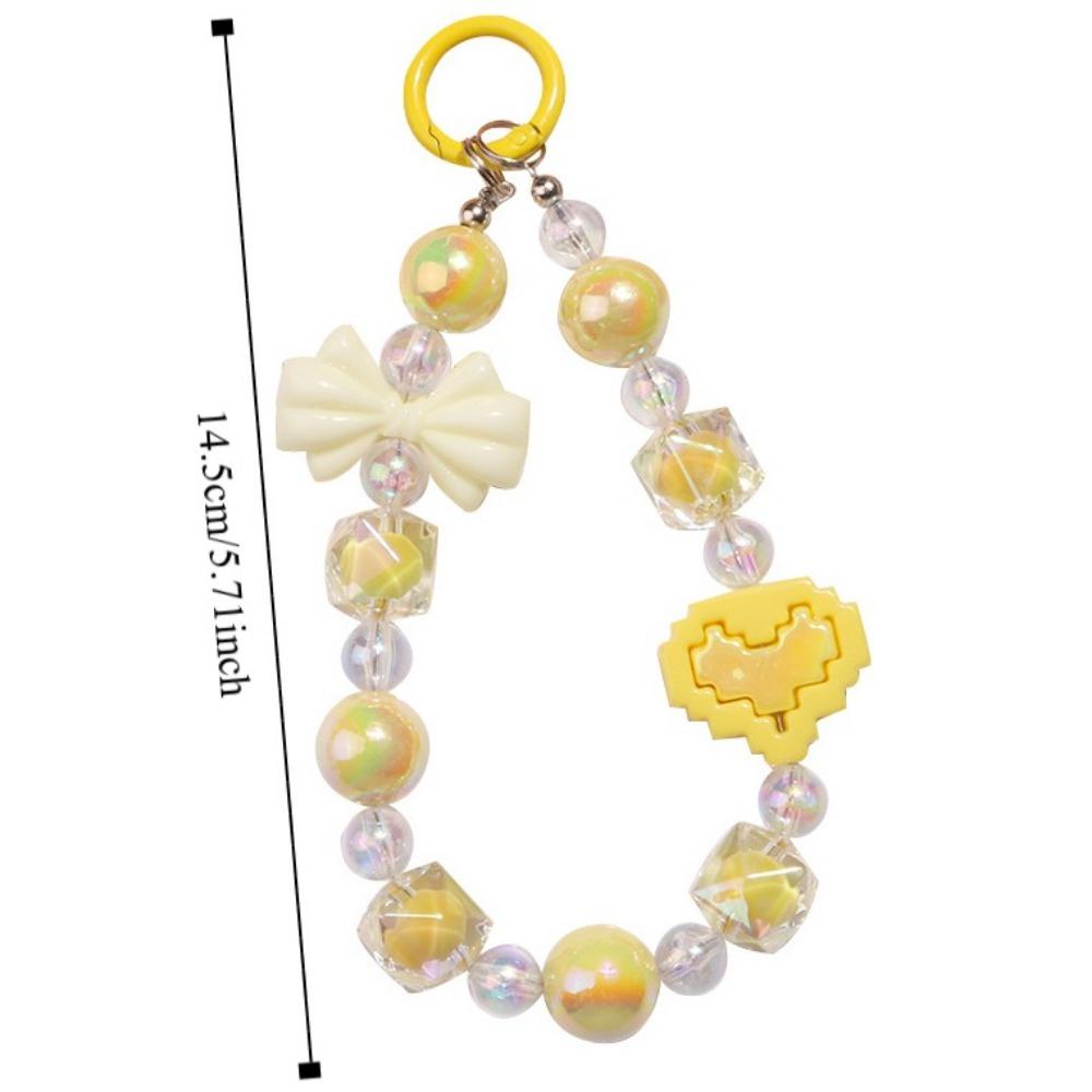 Acrylic Beaded Wrist Strap Lanyard Bowknot Phone Pendant Sweet Keychain Bag Chain  Women