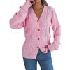 Autumn and Winter Women's Casual V-neck Lantern Sleeve Twist Button Knit Cardigan Sweater Jacket