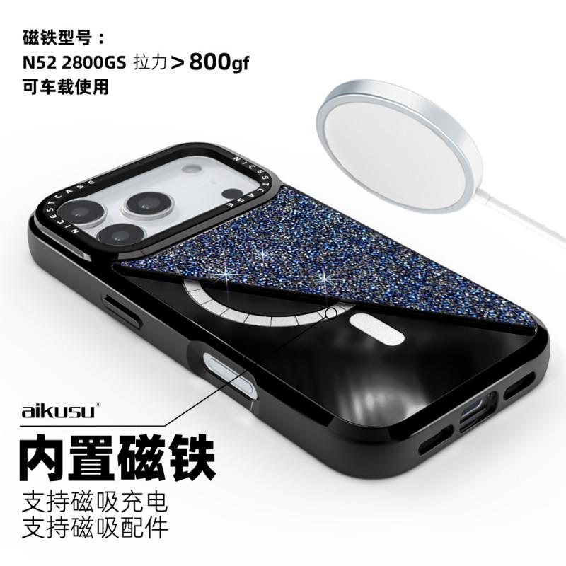 Luxury Sparkle Rhinestone Phone Case IPhone 17 Pro Max TPU PC Back Cover Magnetic Optional Fashionable Drop Protection
