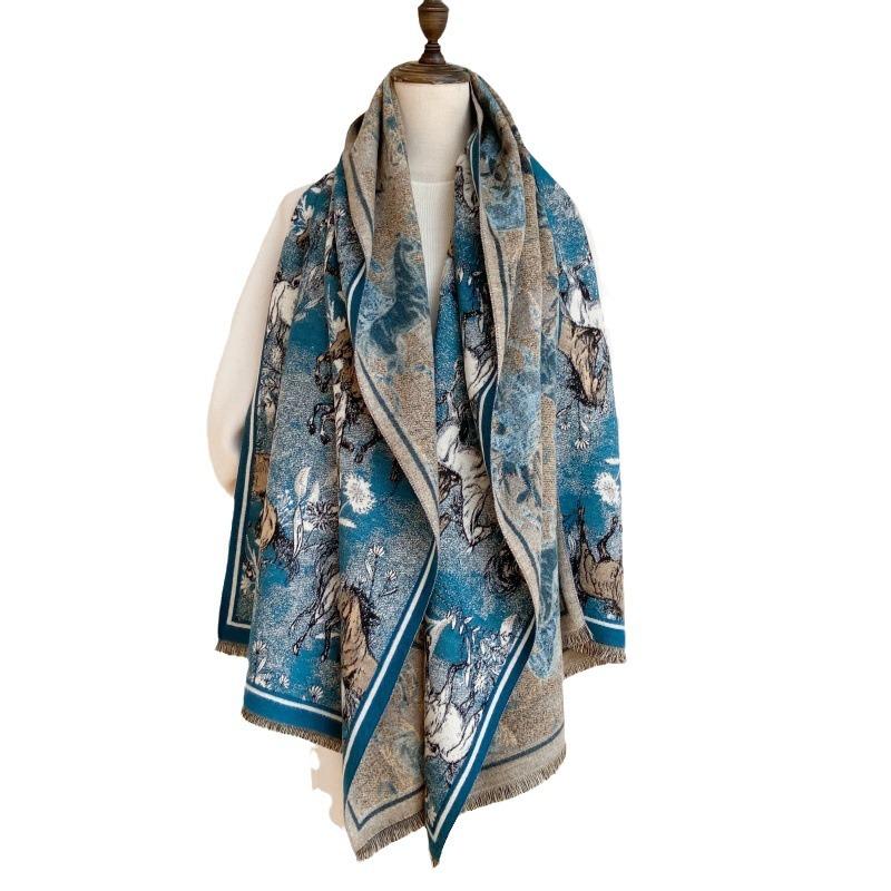 2024 Autumn/Winter New Thickened Warm Double Sided Two Tone Tassel Imitation Cashmere Scarf, High Grade Shawl Neck