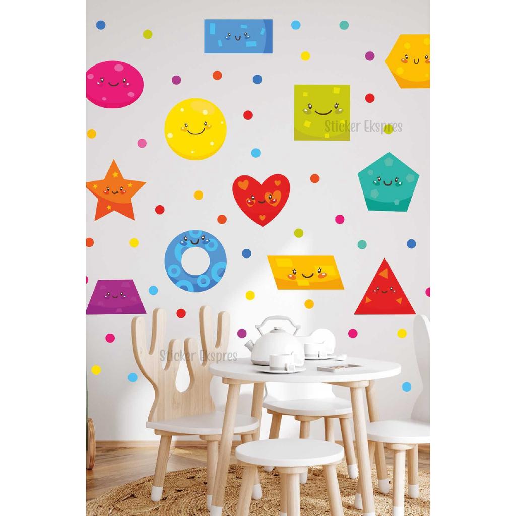 Cute Geometric Shapes Educational Kindergarten Kids Room Nursery Wall Door Glass Sticker Set