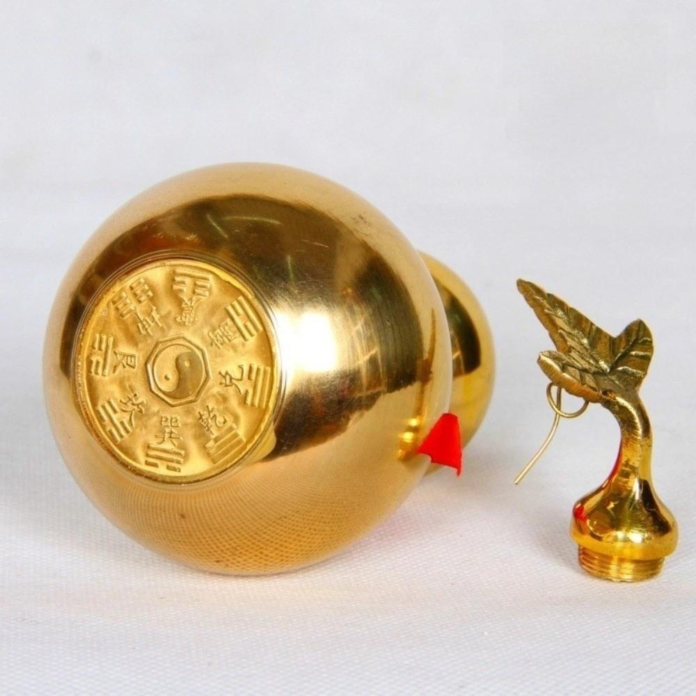 Латунная статуэтка тыквы 4/4,5 дюйма гладкая с крышкой, фигурка тыквы богатства, лист-лента, домашний декор, медный сувенир-тыква для гостиной