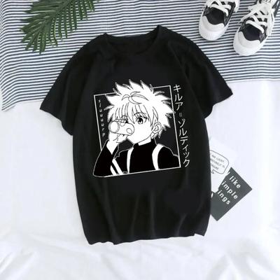 Футболка аниме Hunter X Hunter Япония унисексга Хисока Киллуа Золдик Кавайи Смешные футболки Курапика Глаз Дьявола Футболки с коротким рукавом Топы унисекс