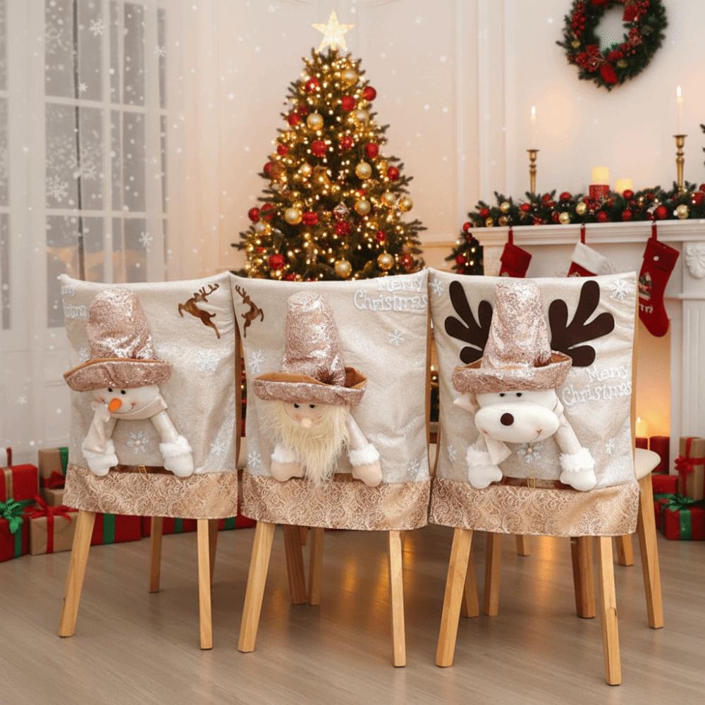 Reusable Cartoon Christmas Chair Cover Soft Stretch Seat Protector Purple Glitter Christmas Table Decor Home Decoration