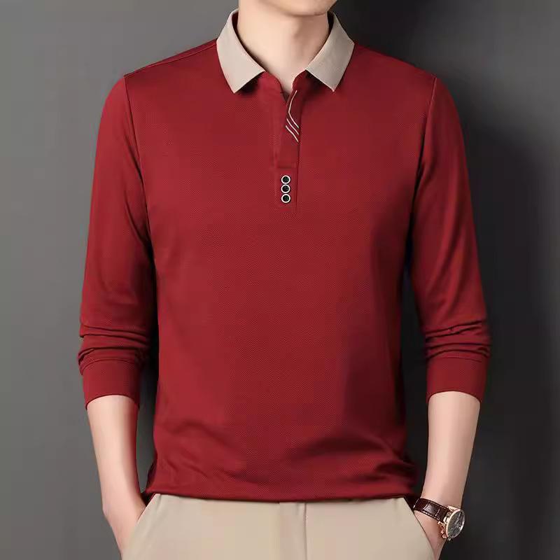Мужская рубашка поло с длинными рукавами и воротником-ножницами, весна-осень, четыре сезона, тонкий срез, однотонная, повседневная футболка с лацканами
