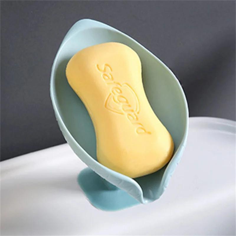 Leaf Shaped Soap Box Suction Cup Drain Soap Dish Toilet Free Hole Wall Mounted Soap Holder Storage Box Bathroom Accessories