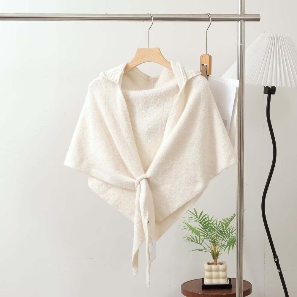 Thick Knit Hooded Triangle Scarf Wool Blend Women Shawl Warmer Solid Neck Collar Outdoor