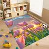 Luxurious vintage tulip floral pattern floor mat, non-slip, machine washable, suitable for living rooms, bedrooms, and home déco