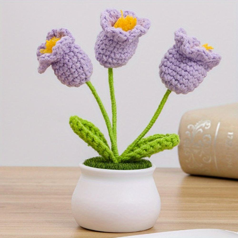 2 шт. Вязаные крючком цветы орхидеи-колокольчика в горшках для жены, девушки и женщин, цветы ручной работы для украшения автомобиля, украшения дома