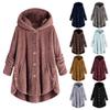 Women Plus Size Button Plush Tops Hooded Loose Cardigan Wool Coat Winter Jacket