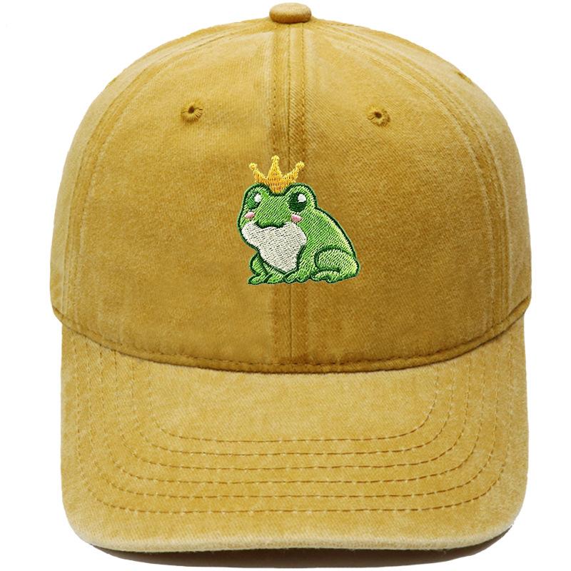 New cartoon crown frog embroidery baseball cap retro and old cute men's and women's casual sunshade dad hat