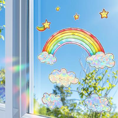 Лазерные красочные облака, радуга и звезды, украшение и декор стеклянных дверей и окон, статические оконные наклейки