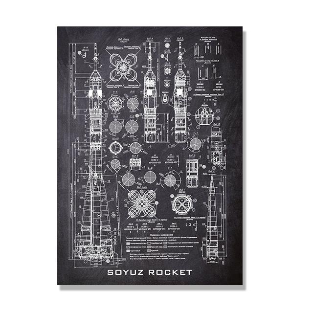 Винтажный постер на доске с чертежами на холсте, печать на холсте, космический челнок, произведение искусства, наука, настенное искусство, подарок, домашний декор комнаты
