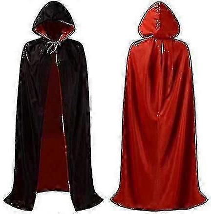 Halloween Cape Adult, Black Hooded Cape 140cm