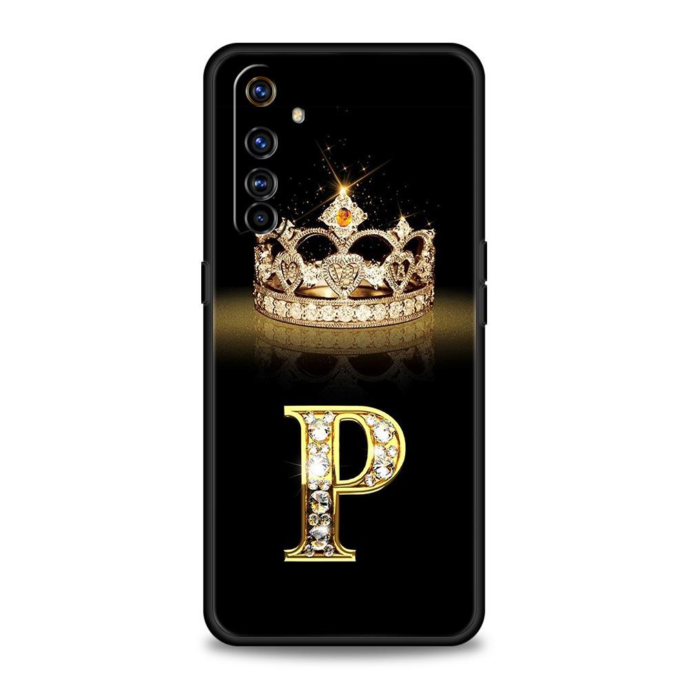 Diamond Crown Letter A For Realme GT Neo 2 3 3T Phone Case For Realme 10 9 8 5G 7 6 GT2 Pro Plus 9i 8i C21 C11 C25 C35 Cover