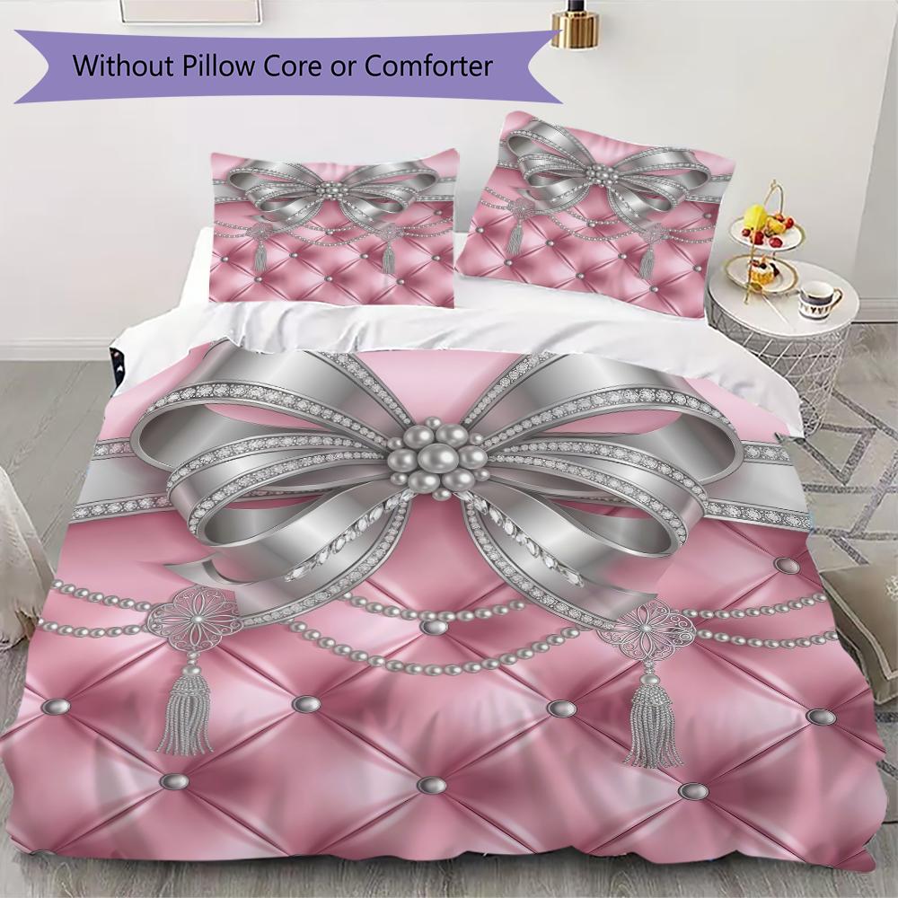 Gorgeous bow Pattern Bedding uilt Set uilt Cover Pillowcase Home Decoration Birthday Gift (1 * duvet cover + 2 * pillowcase without core)