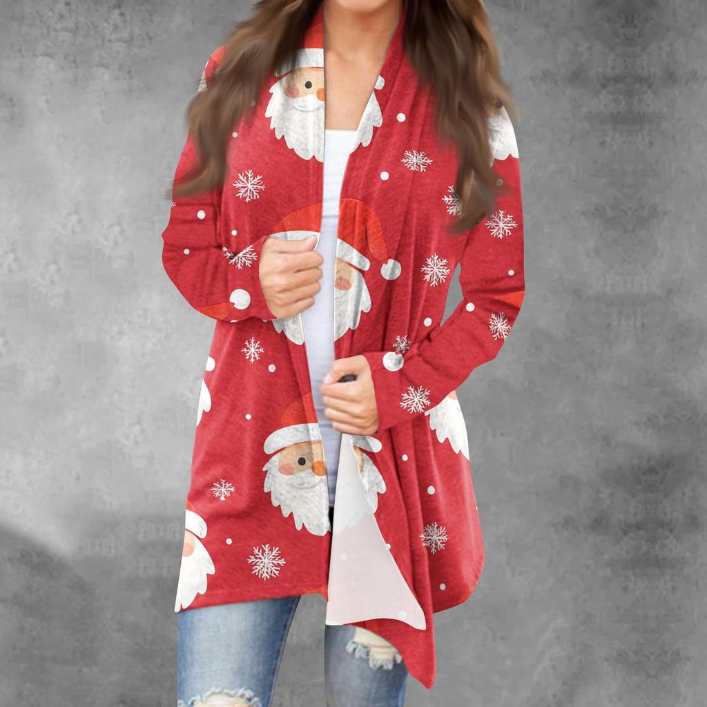 Женская модная рождественская куртка с принтом, повседневный кардиган с длинным рукавом, пальто