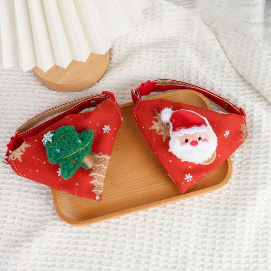 Christmas Cat Bandana Pet Triangle Scarf Funny Bib with Plush Santa Reindeer Xmas Tree Bandana Collar for Dogs Cats Holiday Dress-up