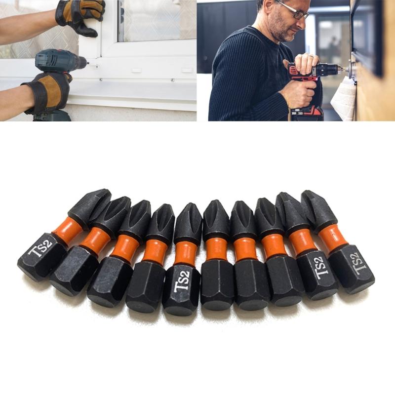 10Pcs Impact Antislip Screwdriver Bit 1/4inch Hex Shank Magnetic Tip Crossing Screwdriver Bit Set Impact Bit