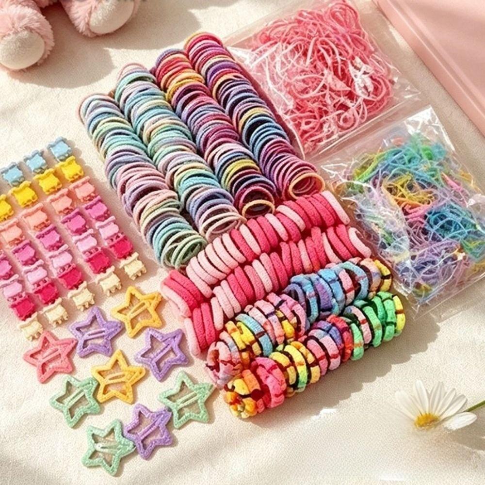 875Pcs Colorful Kids Hair Accessories Set Sweet Hair Clips Elastics Ponytail Holders For Girls