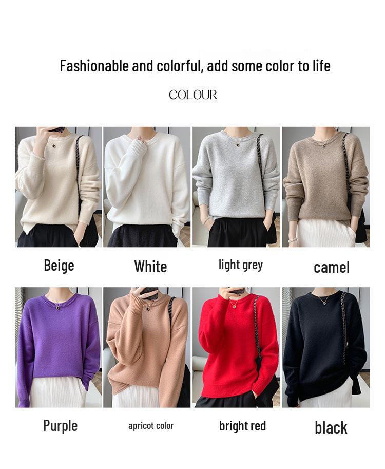 2023 Autumn/Winter Women's Drop Shoulder Pure Wool Knit Sweater - High-End, Loose, Lazy Style Inner Wear.