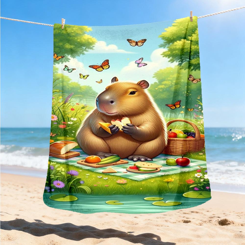 1pc Capybara Picnic Print Outdoor Blanket, Lightweight Polyester,