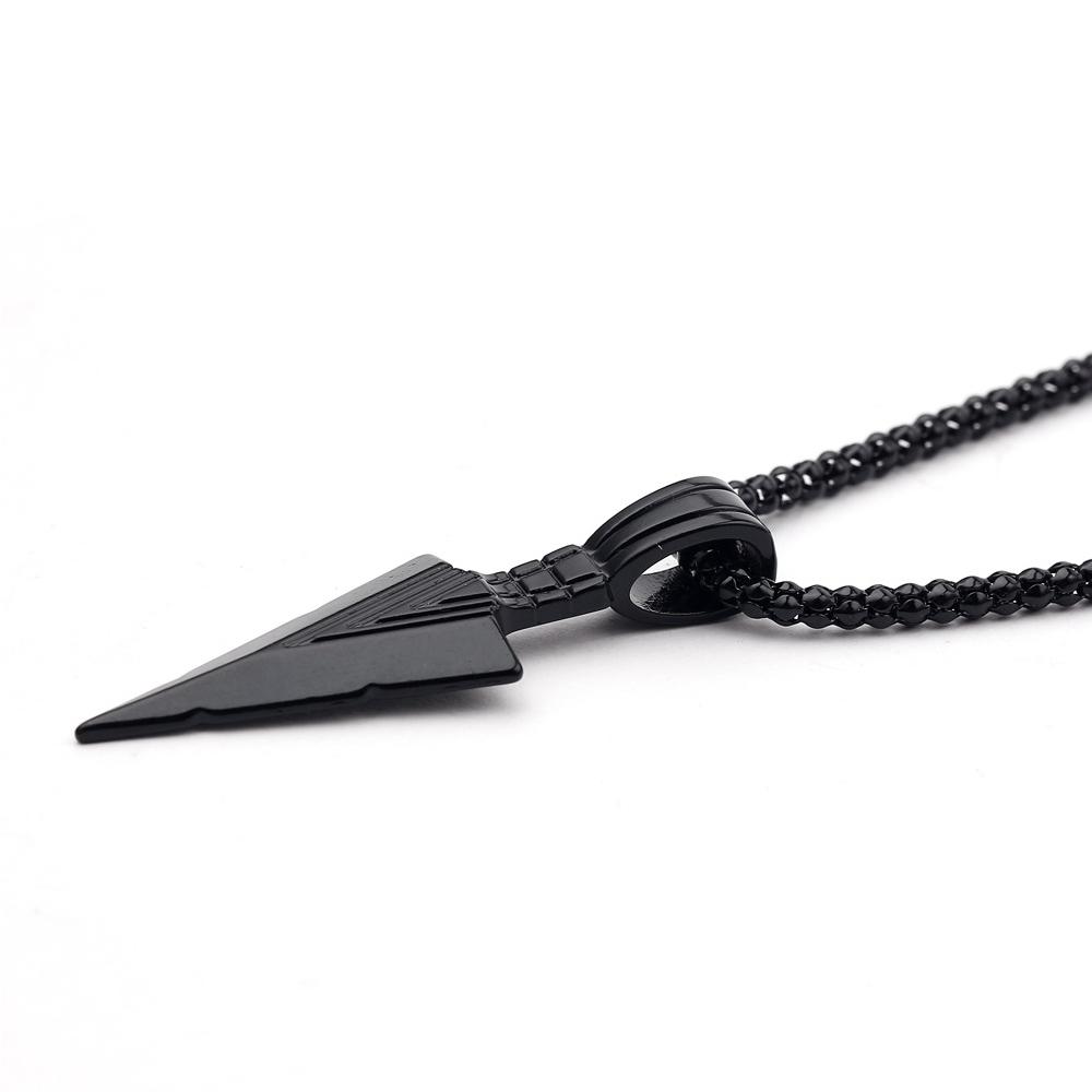 New Men Spear Point Arrowhead Pendant Necklace with 24 Inches Chain, Gun Black