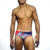 UXH Men's Navy Stripe Patchwork Triangle Swim Briefs with Pocket