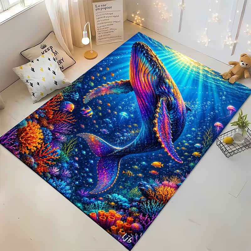 Colorful Underwater Whale Scene Non-slip rug suitable for living room and bedroom sofas
