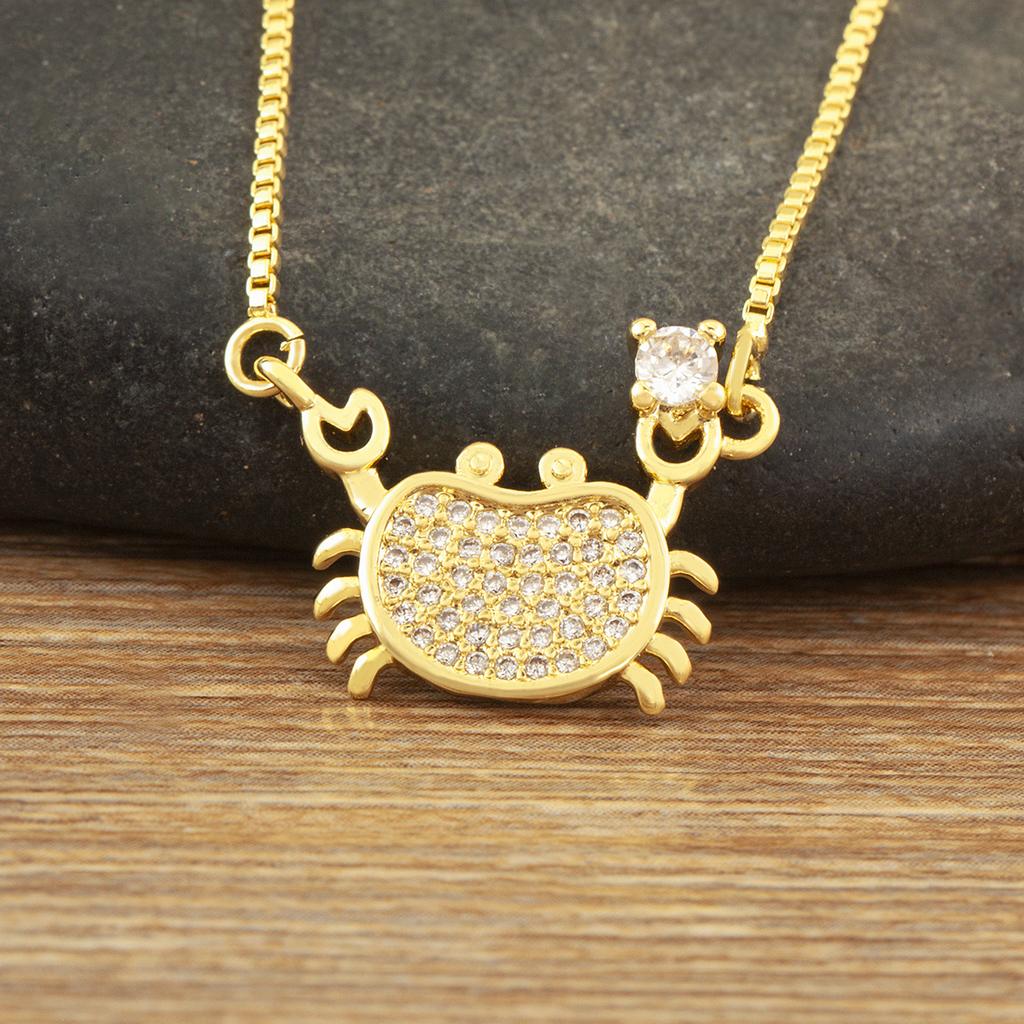 Nidin New Fashion Seahorse/Starfish/Jellyfish/Crab Inlaid Zircon Beach Charms Pendant Necklace For Women Men Jewelry Wholesale