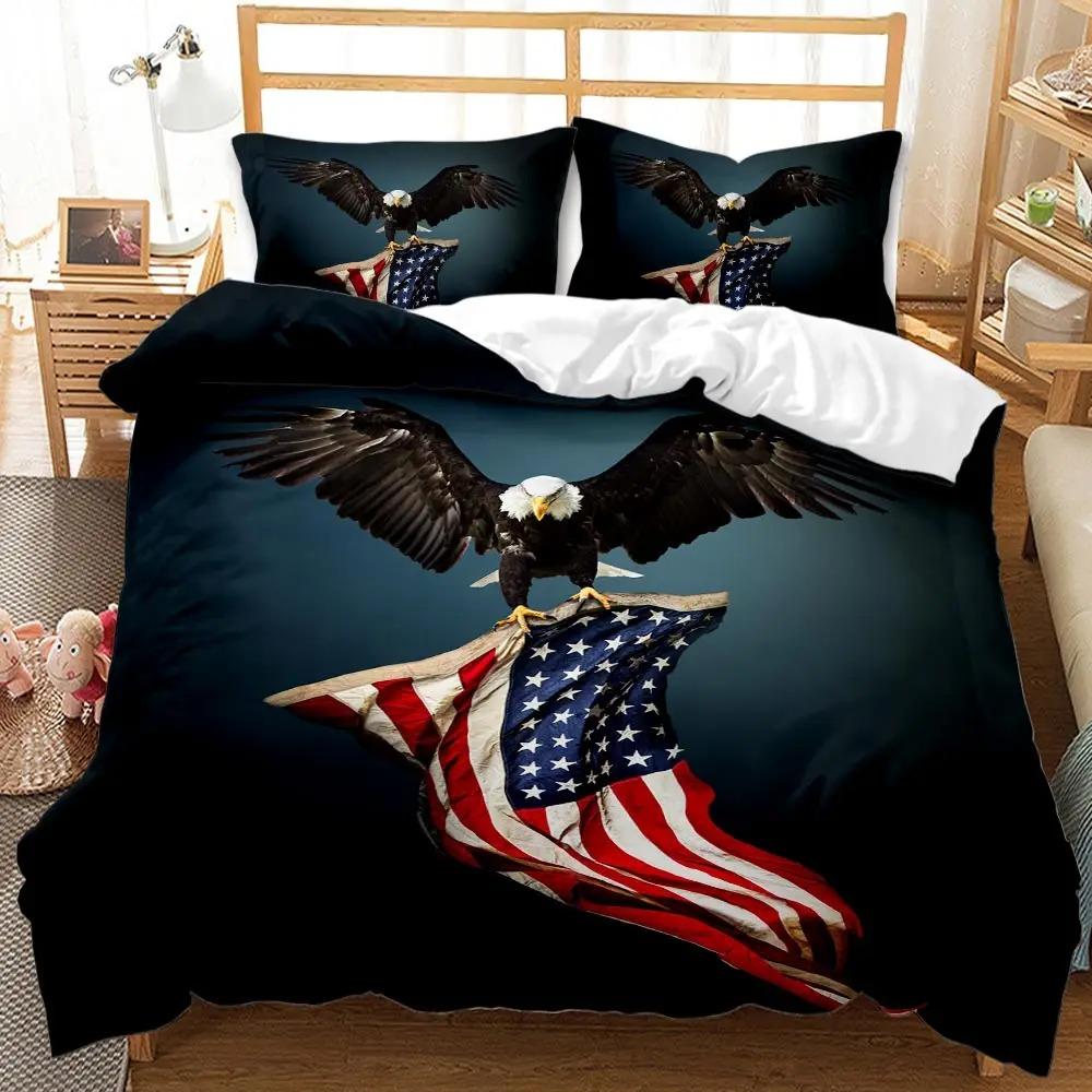 Bald Eagle Patriot Флаг США Пододеяльник Животное Дикий Орел Комплект постельного белья Американский флаг King Queen Полиэстеровый пододеяльник