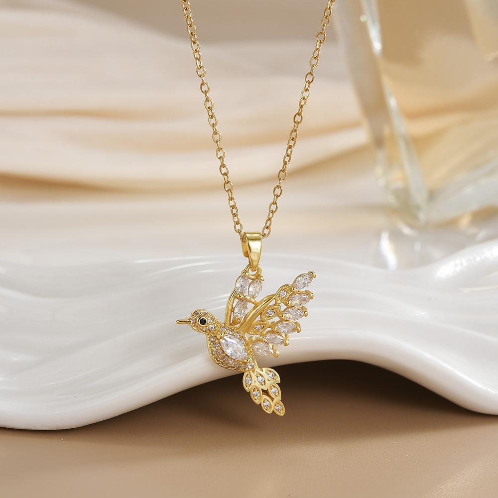 High End Cubic Zirconia Hummingbird Necklace for Women Trendy Korean Style Light Luxury Anti-Allergy Jewelry Accessory