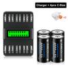 PALO 1.2V Ni-MH Rechargeable Battery C Cell 4000mAh (R14 LR14) with 8 Slot LCD Charger