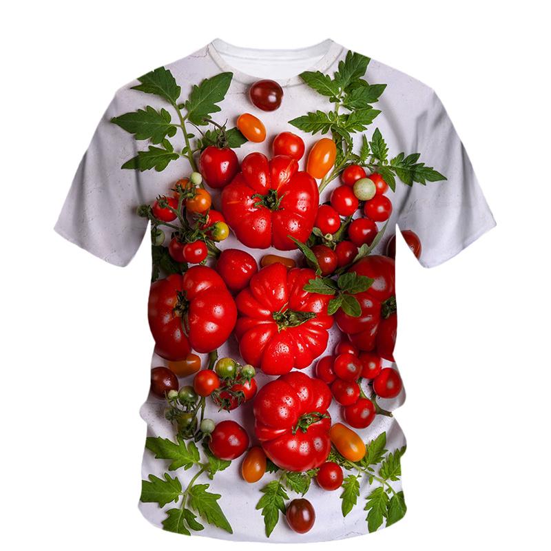 Креативная футболка с 3D-принтом «Томат» для мужчин, футболки с рисунком из растительного искусства, летние свободные топы с круглым вырезом и короткими рукавами, женские футболки