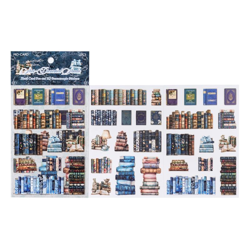 2 листа Серия "Галерея Книг" Ретро 3D Рельефные Вырубные Наклейки Креативное Украшение DIY Junk Journal Скрапбукинг Наклейки