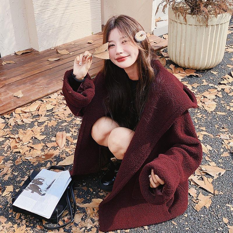 Red Thick Hooded Wool Coat Women Winter Fashion Cape Cloak Jacket Warm Outerwear