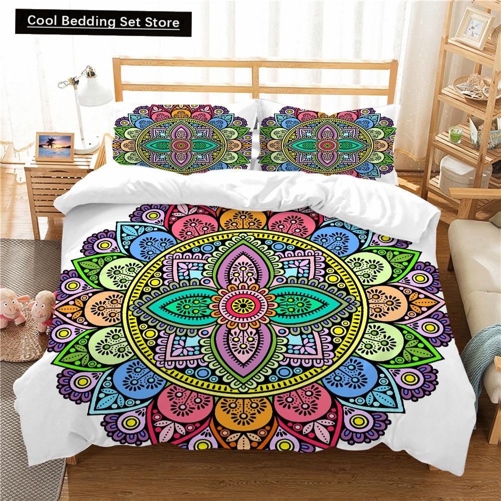 Богемная Постельное Белье с Лотосом Король Королева Пододеяльник Boho Мандала Комплект Постельного Белья Для Детей Подростков Взрослых Экзотические Цветы 2/3 шт Полиэстер Пододеяльник