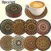 1 комплект круглых деревянных подставок, термостойких, нескользящих, 2D, плоских, односторонних, с цветным принтом, мандалы, цветов, для ресторана, кухни