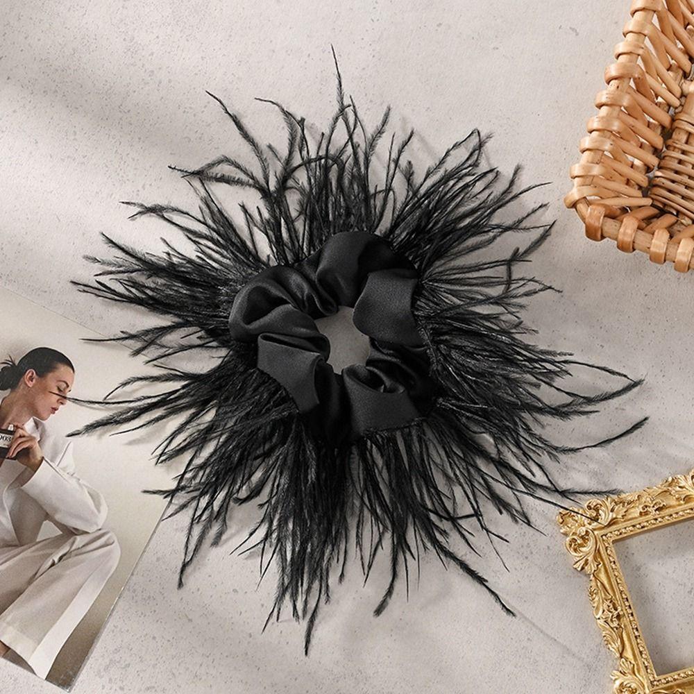Band Ostrich Feather Female Hair Ties Satin Hair Ring Korean Style Scrunchies Feather Hair Rope