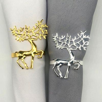 6 шт. Рождественские кольца для салфеток с оленями, пряжка для салфеток из сплава, золотистый, серебристый цвет, держатель для салфеток с лосем, украшение для рождественской вечеринки, обеденного стола