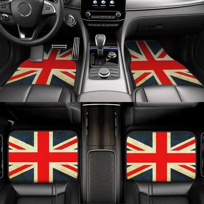 4 шт. Комплект автомобильных ковриков с британским флагом - Прочный дизайн Union Jack (Англия, Шотландия, Уэльс) Подходит для, Грузовиков, Внедорожников - Всепогодный