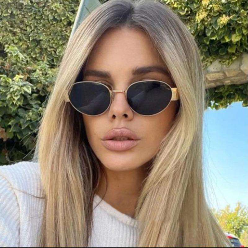 Модные Ретро Овальные Солнцезащитные Очки для Женщин Винтажная Металлическая Маленькая Оправа Модные Солнцезащитные Очки Женские Роскошные Маленькие Оправы Из Металлического Сплава Классические Оттенки UV400 Очки