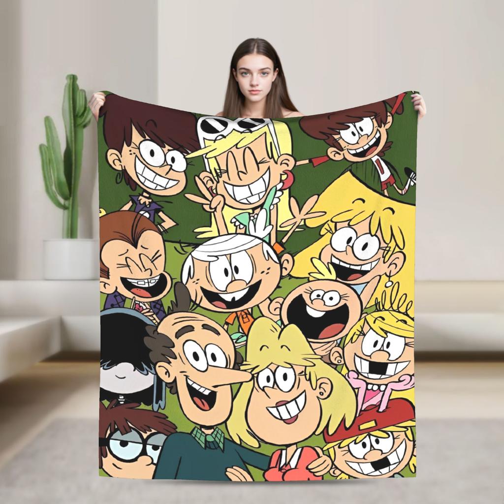 L-Loud Houses Family Cartoon Plush Throw Blanket For Couch Chair Sofa Bed Airplane Travel Flannel Bedspread Bed Cover