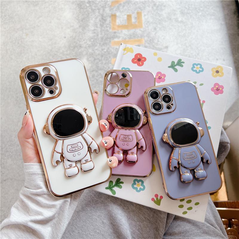 Роскошный складной чехол для телефона с подставкой и астронавтом для iPhone 11 12 Mini 13 14 15 Pro Max X XR XS, покрытие-бампер на 7 8 Plus, чехол-держатель