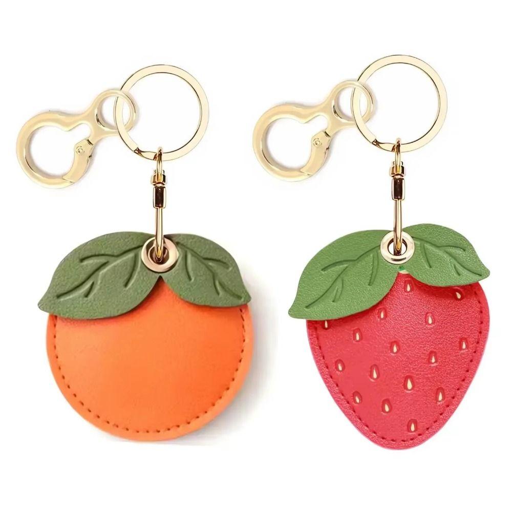 Protective Cartoon Key Holder Fruit Green Leaves PU Fruit Key Rings For Access Card