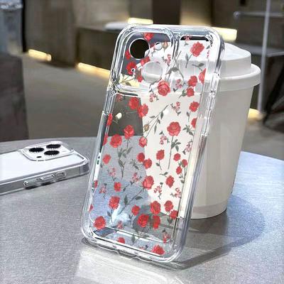 Прозрачный чехол для телефона с бесшовным узором из красных роз для IPhone 14 15 16 13 12 11 17 Pro Max 12 13 Mini Мягкая накладка