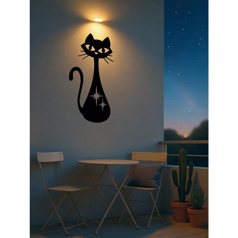 Vintage Atomic Cat Metal Wall Art Mid Century Modern Iron Starburst Decor Living Room Office Cafe Gift